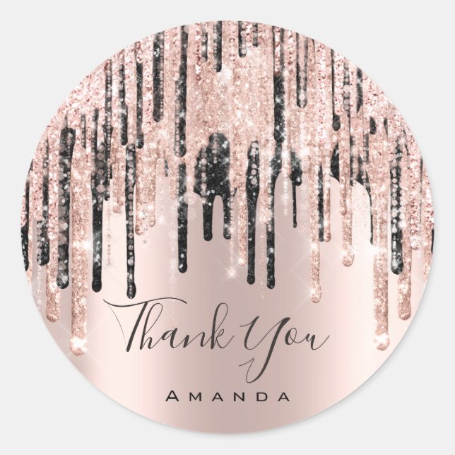 Pegatina Redonda Gracias Nombre 16ª Rosa nupcial Purpurina Lux (Anverso)