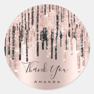 Pegatina Redonda Gracias Nombre 16ª Rosa nupcial Purpurina Lux