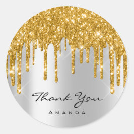 Pegatina Redonda Gracias Nombre 16º Bridal Shower Gold Silver