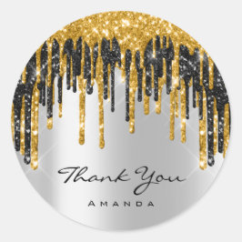 Pegatina Redonda Gracias Nombre 16º Bridal Shower Gold Silver