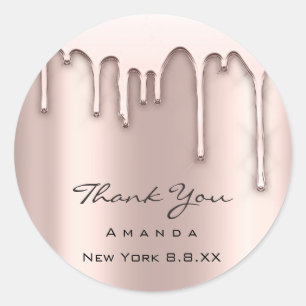Pegatina Redonda Gracias Nombre 16º Rosa de novia Drip VIPS