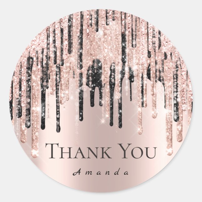 Pegatina Redonda Gracias Nombre 16º Rosa de novias Drips VIP (Anverso)