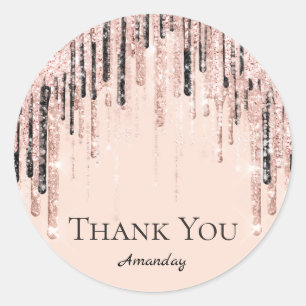 Pegatina Redonda Gracias Nombre 16º Rosa de novias Drips VIP Lux