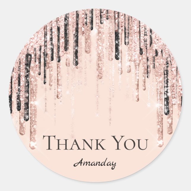 Pegatina Redonda Gracias Nombre 16º Rosa de novias Drips VIP Lux (Anverso)