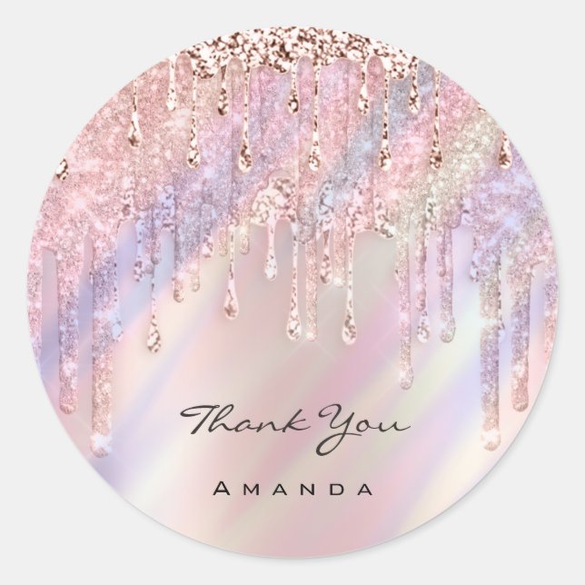 Pegatina Redonda Gracias Nombre 16 Holograma Rosa púrpura de novia (Anverso)
