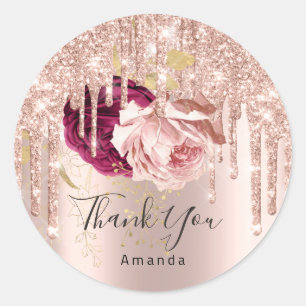 Pegatina Redonda Gracias Nombre 16 Rosas de novias Drip Marsala Pin