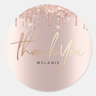 Pegatina Redonda Gracias Nombre 16a Chispa de Rosa de novia