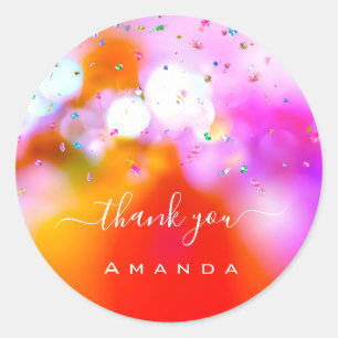 Pegatina Redonda Gracias Nombre 16a Novia Unicornio Cristales Rosa