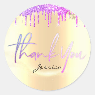 Pegatina Redonda Gracias Nombre 16a Purpurina Bridal Purple Gold