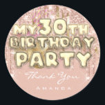 Pegatina Redonda Gracias Nombre 30th Birthday PartyGlitter Ballon G<br><div class="desc">Un pegatina elegante contrata una fiesta de cumpleaños a favor de cualquier otra pregunta,  por favor avísenme. florenceKdesig@gmail.com ¡Ten un día especial! Diseño FlorenceK</div>