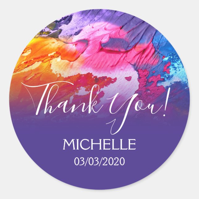 Pegatina Redonda Gracias Nombre arte abstracto de 16 cumpleaños (Anverso)