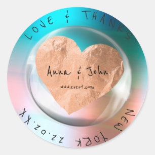 Pegatina Redonda Gracias Nombre Boda Ombre Blue Copper Drop