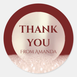 Pegatina Redonda Gracias Nombre ClassyRose Rubor Burgundy Purpurina