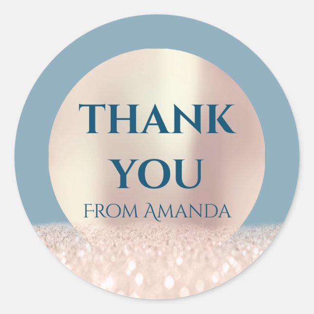 Pegatina Redonda Gracias Nombre ClassyRose Rubor Smoky Blue Purpuri (Anverso)