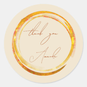 Pegatina Redonda Gracias Nombre Cobre Amarillo Oro Rojo Resumen