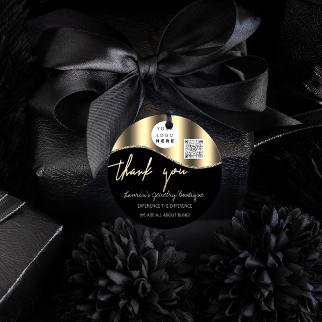 Pegatina Redonda Gracias Nombre comercial logotipo Qr Código Dorado (Subido por el creador)