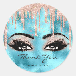 Pegatina Redonda Gracias Nombre Confetti Rosa Purpurina Eyelash Blu