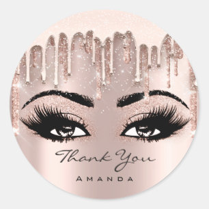 Pegatina Redonda Gracias Nombre Confetti Rosa Purpurina Eyelashes