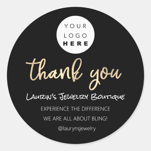 Pegatina Redonda Gracias Nombre de la compra Logo Script de código  (Anverso)