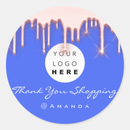 Pegatina Redonda Gracias Nombre de la compra Rosa Azul