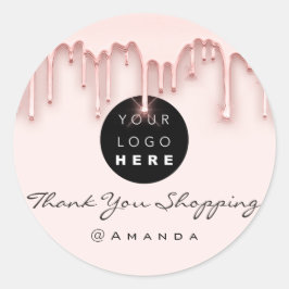 Pegatina Redonda Gracias Nombre de la compra Rosa Polvo