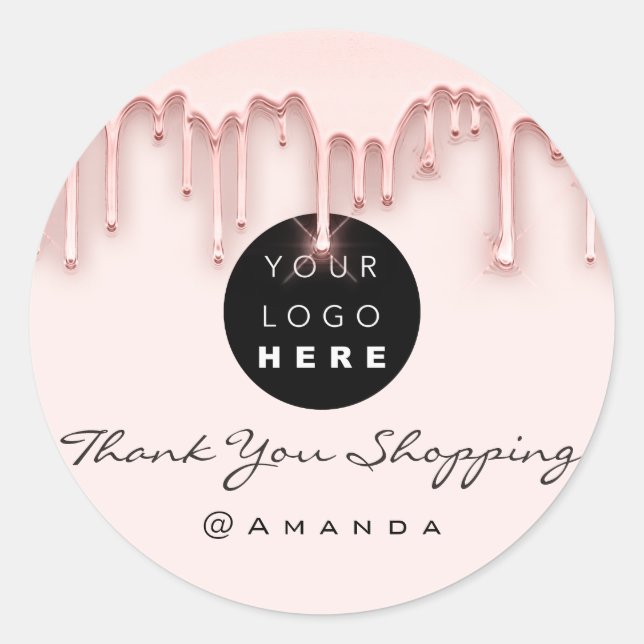 Pegatina Redonda Gracias Nombre de la compra Rosa Polvo (Anverso)