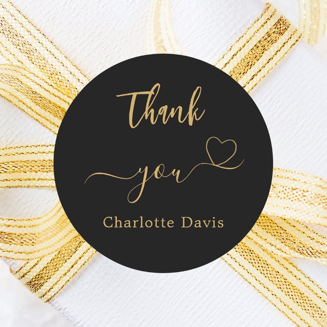 Pegatina Redonda Gracias nombre de oro negro de corazón (Subido por el creador)