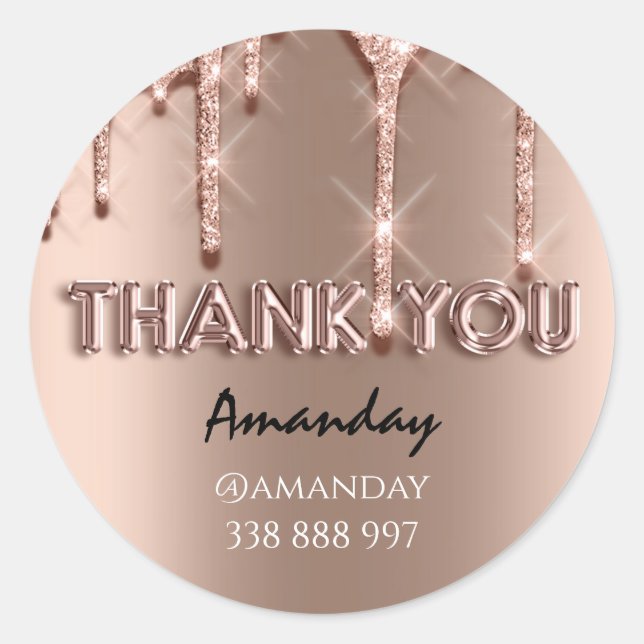 Pegatina Redonda gracias Nombre Drips Rose Instagra rose (Anverso)