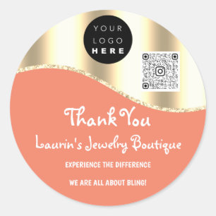 Pegatina Redonda Gracias Nombre El Código Qr Del Logo. Rosa
