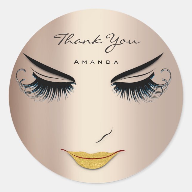Pegatina Redonda Gracias Nombre Eyelash Rosa Blue Sweet 16th (Anverso)