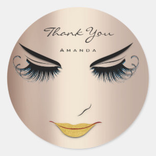 Pegatina Redonda Gracias Nombre Eyelash Rosa Blue Sweet 16th