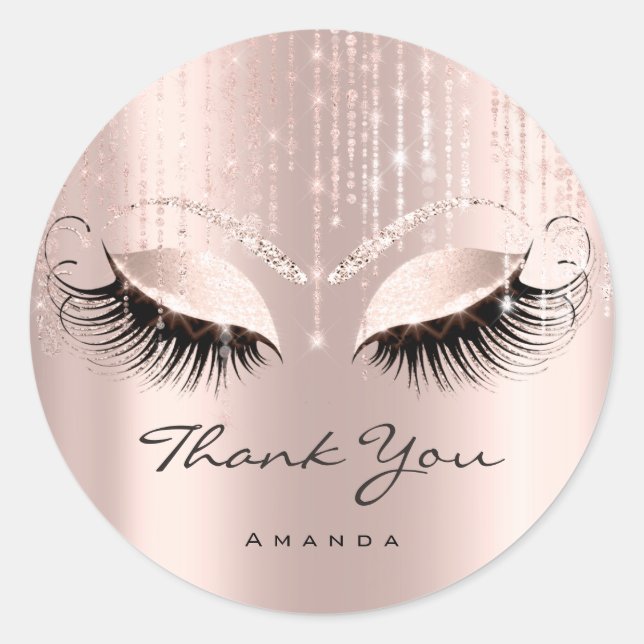 Pegatina Redonda Gracias Nombre Eyelash Rosa Bridal Sweet 16th (Anverso)