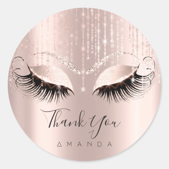 Pegatina Redonda Gracias Nombre Eyelash Rosa Bridal Sweet 16th (Anverso)