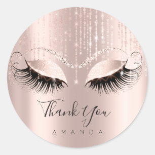 Pegatina Redonda Gracias Nombre Eyelash Rosa Bridal Sweet 16th