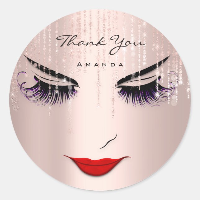 Pegatina Redonda Gracias Nombre Eyelash Rosa Purle Sweet 16th (Anverso)