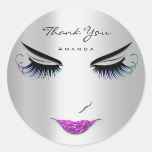 Pegatina Redonda Gracias Nombre Eyelash Sweet 16th Pink Silver