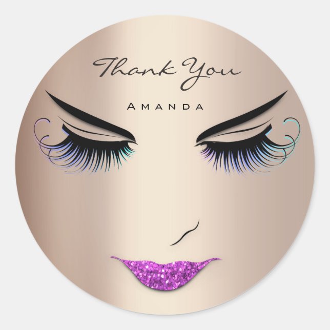 Pegatina Redonda Gracias Nombre Eyelash Sweet 16th Rosa Shop (Anverso)