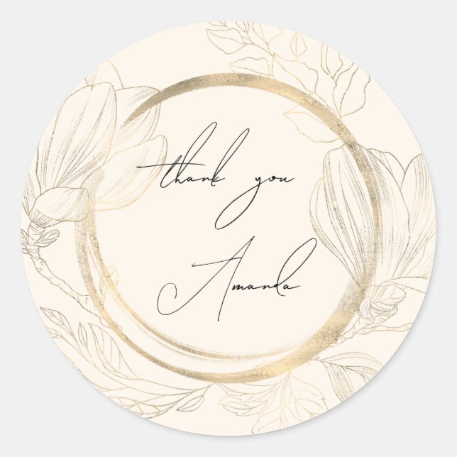 Pegatina Redonda Gracias Nombre Floral Bridal Gold Shabby Chic (Anverso)