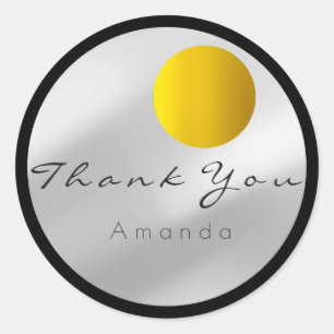 Pegatina Redonda Gracias Nombre Gray Silver Black Gold