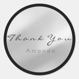 Pegatina Redonda Gracias Nombre Gris Grís Negro Plateado