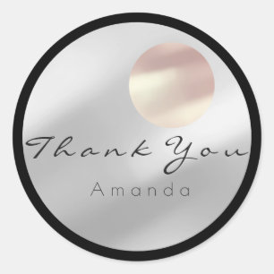 Pegatina Redonda Gracias Nombre Gris Gris Plata Negro Rosa