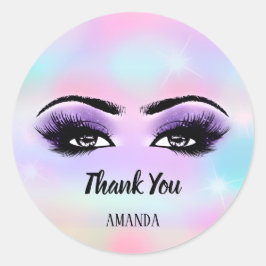 Pegatina Redonda Gracias Nombre Holografía Rosa Pasteles Eyelashes
