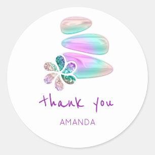 Pegatina Redonda Gracias Nombre Holograph Flower SPA Stones