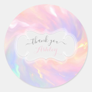 Pegatina Redonda Gracias Nombre Holographic Baby Shower Cumpleaños