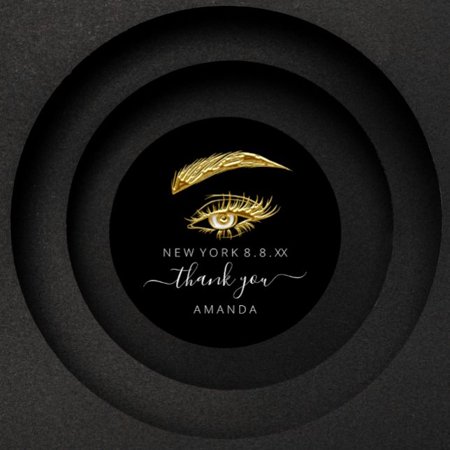 Pegatina Redonda Gracias Nombre Lashes Microblade Maquillaje Oro Ne (Subido por el creador)