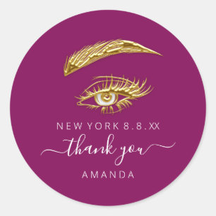 Pegatina Redonda Gracias Nombre Lashes Microblade Maquillaje Oro Ro