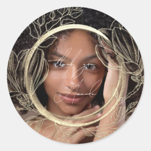 Pegatina Redonda Gracias Nombre Magnolia Floral Garden Gold Photo