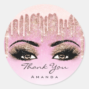 Pegatina Redonda Gracias Nombre maquillaje Rosa Purpurina Eyelash G