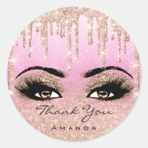 Pegatina Redonda Gracias Nombre Maquillaje Rosa Purpurina Eyelash P