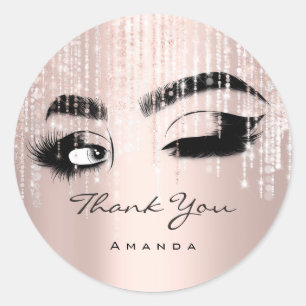 Pegatina Redonda Gracias Nombre Rosa De Logotipo Eyelash Pink